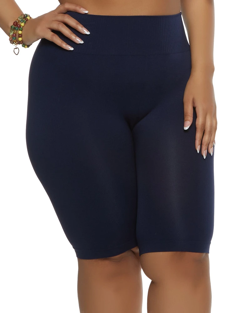 Womens Plus Rib Knit Cycling Shorts, 2X-3X
