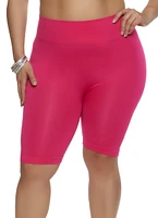 Womens Plus Size Rib Knit Cycling Shorts, Pink, Size 1X-2X