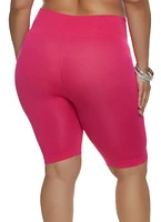 Womens Plus Size Rib Knit Cycling Shorts, Pink, Size 1X-2X