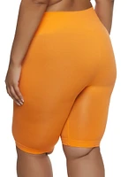Womens Plus Size Rib Knit Cycling Shorts, Orange, Size 2X-3X