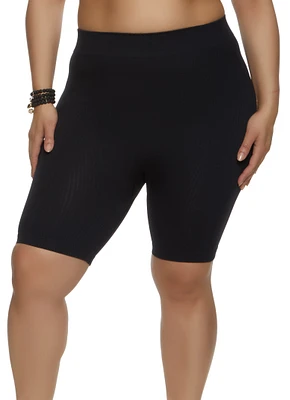 Womens Plus Rib Knit Seamless Biker Shorts,