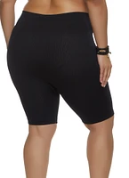 Womens Plus Rib Knit Seamless Biker Shorts,