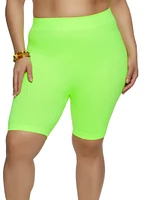 Womens Plus Size Rib Knit Seamless Biker Shorts, Green, Size 1X-2X