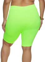 Womens Plus Size Rib Knit Seamless Biker Shorts, Green, Size 1X-2X
