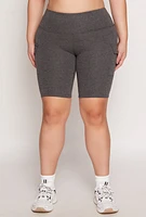 Womens Plus Cargo Pocket High Waist Biker Shorts, Grey,