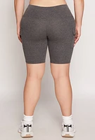 Womens Plus Cargo Pocket High Waist Biker Shorts, Grey,