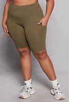 Womens Plus Cargo Pocket High Waist Biker Shorts,