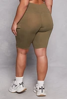 Womens Plus Cargo Pocket High Waist Biker Shorts,
