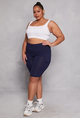 Womens Plus Size Cargo Pocket High Waist Biker Shorts, Blue, Size 2X
