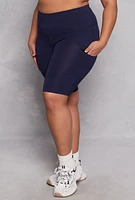 Womens Plus Size Cargo Pocket High Waist Biker Shorts, Blue, Size 2X