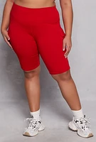 Womens Plus Size Cargo Pocket High Waist Biker Shorts, Red, Size 3X
