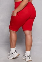Womens Plus Size Cargo Pocket High Waist Biker Shorts, Red, Size 3X