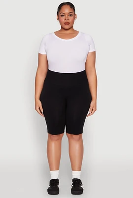 Womens Plus Size Seamless High Waisted Bike Shorts, Black, Size 1X-2X