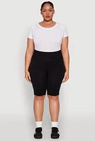 Womens Plus Size Seamless High Waisted Bike Shorts, Black, Size 1X-2X