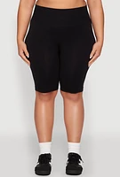 Womens Plus Size Seamless High Waisted Bike Shorts, Black, Size 1X-2X