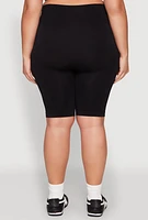 Womens Plus Size Seamless High Waisted Bike Shorts, Black, Size 1X-2X