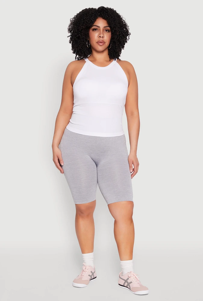 Womens Plus Size Seamless High Waisted Bike Shorts, Grey, Size 2X-3X