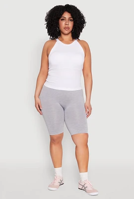 Womens Plus Size Seamless High Waisted Bike Shorts, Grey, Size 2X-3X