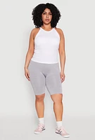 Womens Plus Size Seamless High Waisted Bike Shorts, Grey, Size 2X-3X