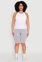 Womens Plus Size Seamless High Waisted Bike Shorts, Grey, Size 2X-3X