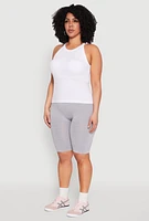 Womens Plus Size Seamless High Waisted Bike Shorts, Grey, Size 2X-3X
