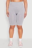 Womens Plus Size Seamless High Waisted Bike Shorts, Grey, Size 2X-3X