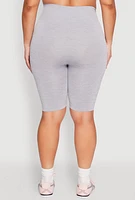 Womens Plus Size Seamless High Waisted Bike Shorts, Grey, Size 2X-3X