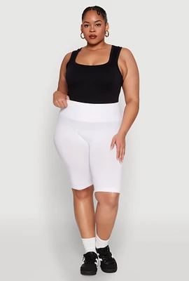Womens Plus Size Seamless High Waisted Bike Shorts, White, Size 1X-2X