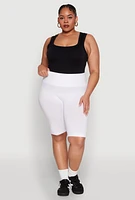 Womens Plus Size Seamless High Waisted Bike Shorts, White, Size 1X-2X