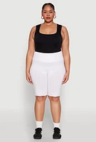 Womens Plus Size Seamless High Waisted Bike Shorts, White, Size 1X-2X