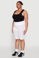 Womens Plus Size Seamless High Waisted Bike Shorts, White, Size 1X-2X