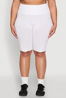 Womens Plus Size Seamless High Waisted Bike Shorts, White, Size 1X-2X