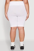Womens Plus Size Seamless High Waisted Bike Shorts, White, Size 1X-2X
