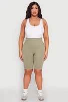 Womens Plus Size Seamless High Waisted Bike Shorts, Green, Size 2X-3X