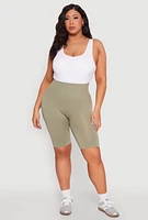 Womens Plus Size Seamless High Waisted Bike Shorts, Green, Size 2X-3X