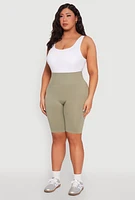 Womens Plus Size Seamless High Waisted Bike Shorts, Green, Size 2X-3X