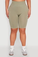 Womens Plus Size Seamless High Waisted Bike Shorts, Green, Size 2X-3X