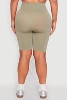 Womens Plus Size Seamless High Waisted Bike Shorts, Green, Size 2X-3X