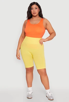 Womens Plus Size Seamless High Waisted Bike Shorts, Yellow, Size 2X-3X