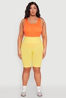 Womens Plus Size Seamless High Waisted Bike Shorts, Yellow, Size 2X-3X