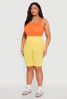 Womens Plus Size Seamless High Waisted Bike Shorts, Yellow, Size 2X-3X