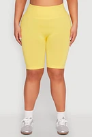 Womens Plus Size Seamless High Waisted Bike Shorts, Yellow, Size 2X-3X