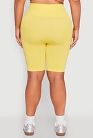 Womens Plus Size Seamless High Waisted Bike Shorts, Yellow, Size 2X-3X