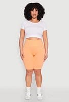 Womens Plus Size Seamless High Waisted Bike Shorts, Orange, Size 2X-3X