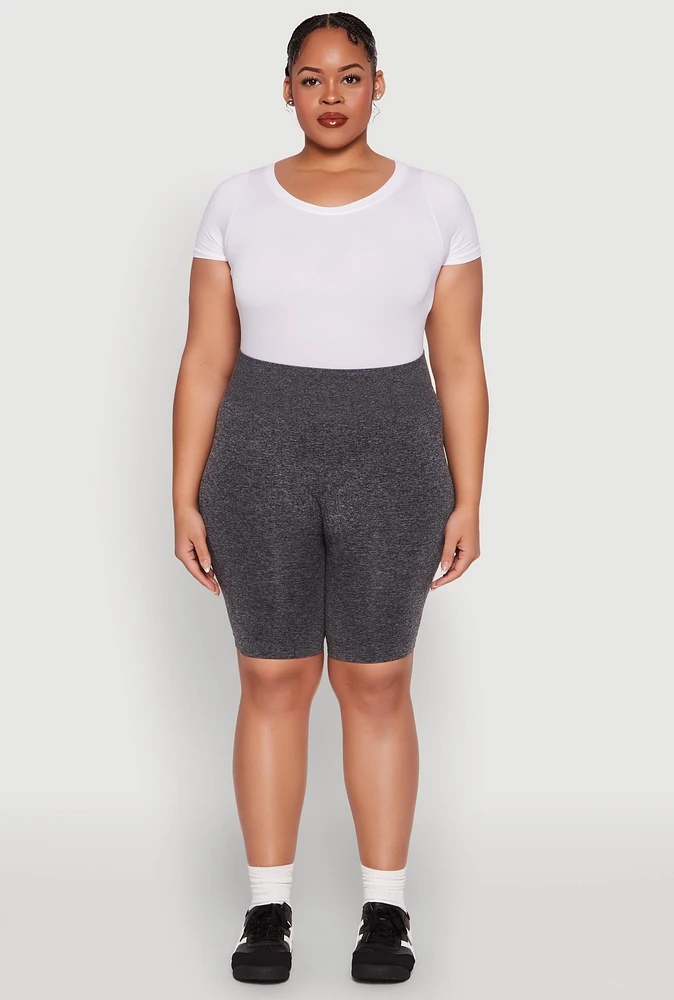 Womens Plus Seamless High Waist Bike Shorts, 1X-2X