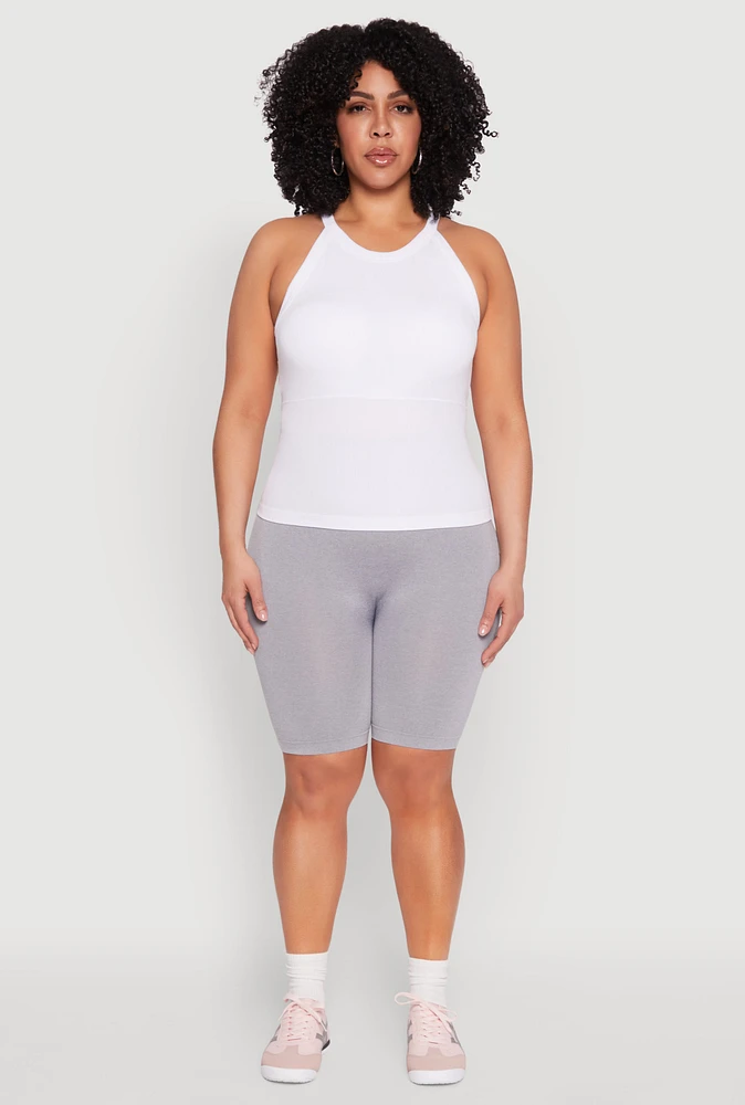 Womens Plus Size Seamless High Waist Bike Shorts, Grey, Size 1X-2X