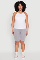 Womens Plus Size Seamless High Waist Bike Shorts, Grey, Size 1X-2X