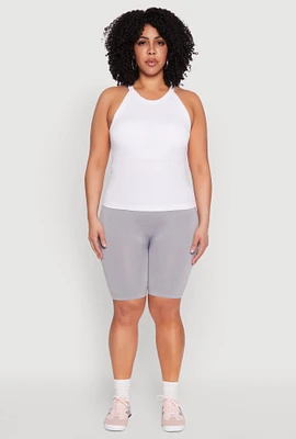 Womens Plus Size Seamless High Waist Bike Shorts, Grey, Size 2X-3X