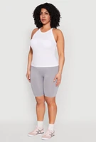 Womens Plus Size Seamless High Waist Bike Shorts, Grey, Size 1X-2X