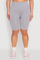 Womens Plus Size Seamless High Waist Bike Shorts, Grey, Size 1X-2X